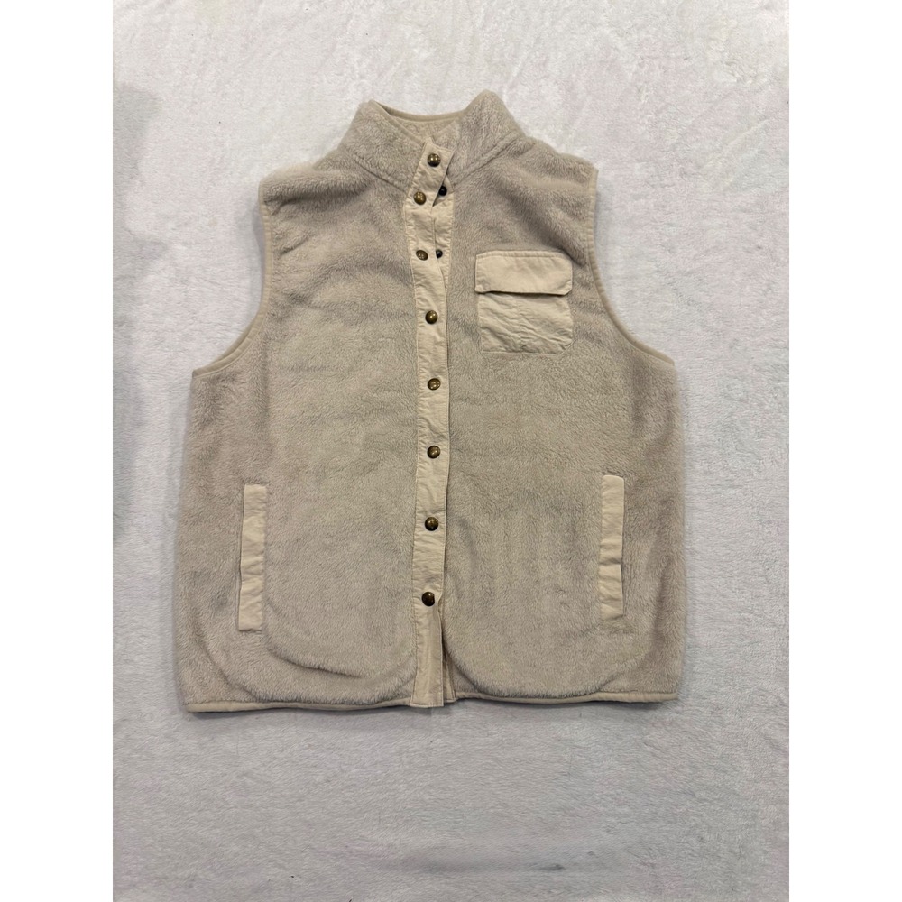 Volcom Womens Cream Beige High Pile Fleece Snap Front Vest B1512200 Large